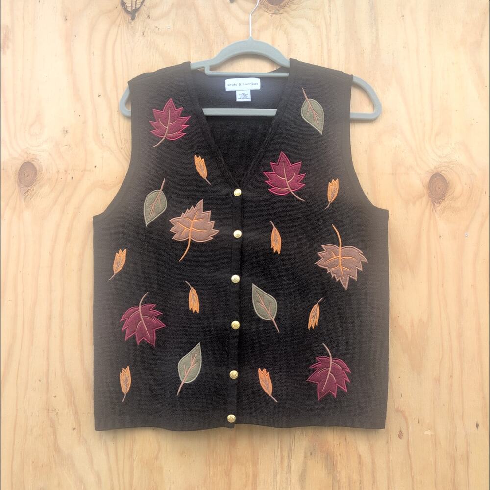 Croft & Barrow Embroidered Leaves Whimsical Fall Thanksgiving Vest Women's XL
